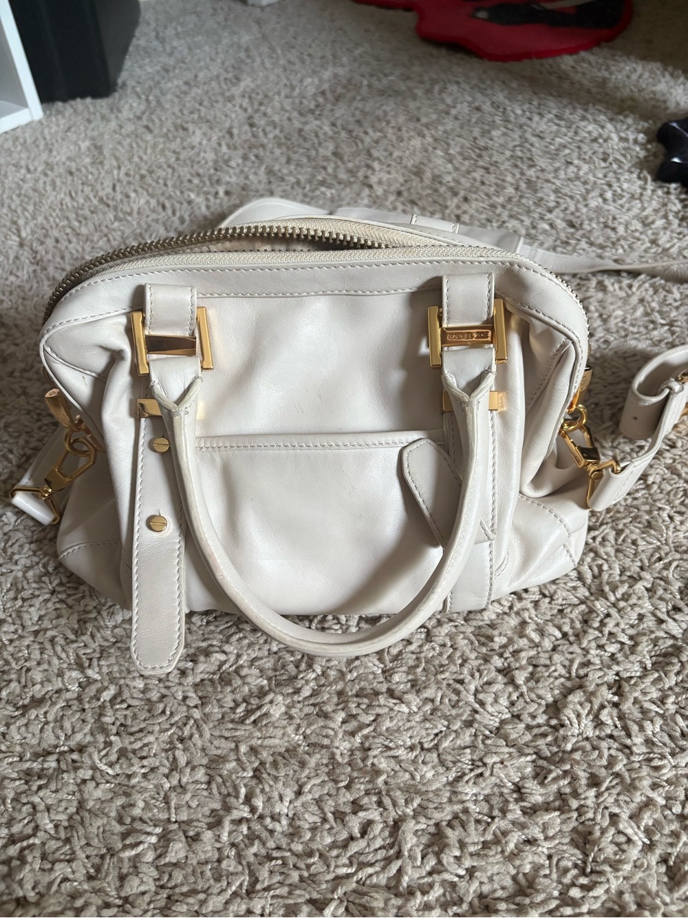 Rachel Zoe Cream Leather Satchel with Gold-Tone Hardware
